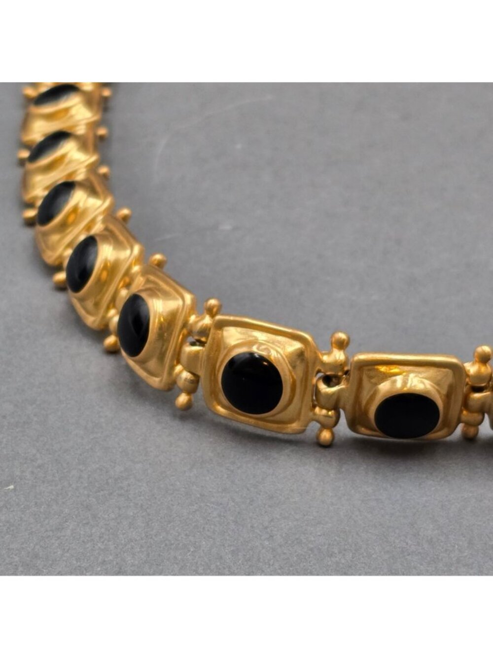 Victorian Revival Book Chain Statement Necklace 30" Gold Tone Black Glass - Picture 6 of 15